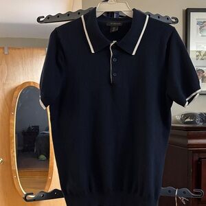 Navy Blue Polo Shirt with White Trim